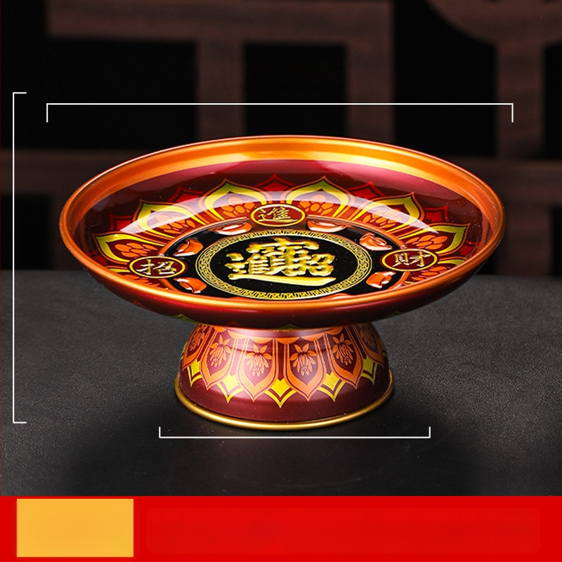 Lydinio vaisių lėkštė namų altarui – Turto dievas, dažyta paviršius, Kinijos stilius