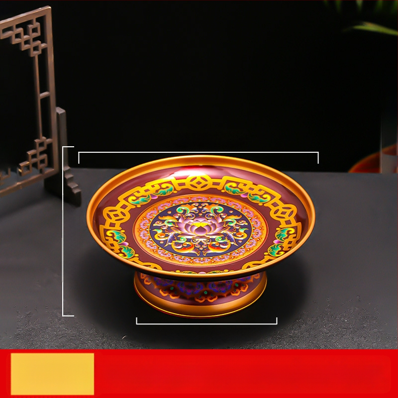 Lydinio vaisių lėkštė namų altarui – Turto dievas, dažyta paviršius, Kinijos stilius