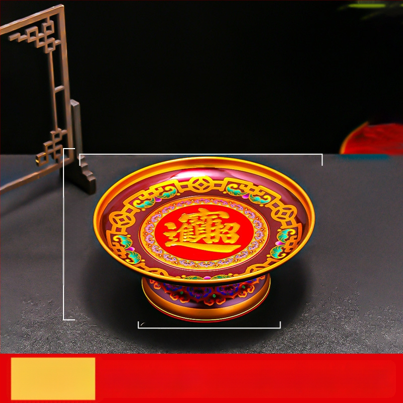 Lydinio vaisių lėkštė namų altarui – Turto dievas, dažyta paviršius, Kinijos stilius