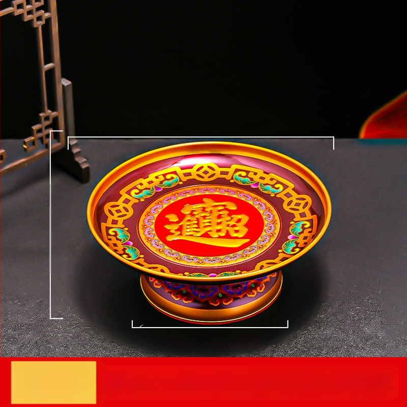 Lydinio vaisių lėkštė namų altarui – Turto dievas, dažyta paviršius, Kinijos stilius