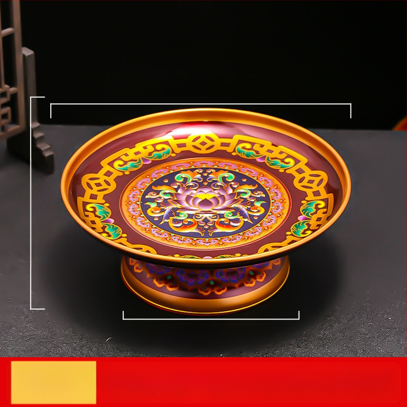 Lydinio vaisių lėkštė namų altarui – Turto dievas, dažyta paviršius, Kinijos stilius