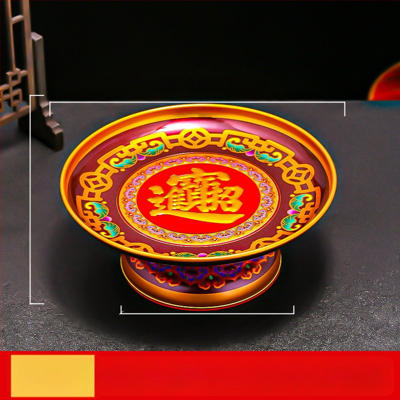 Lydinio vaisių lėkštė namų altarui – Turto dievas, dažyta paviršius, Kinijos stilius