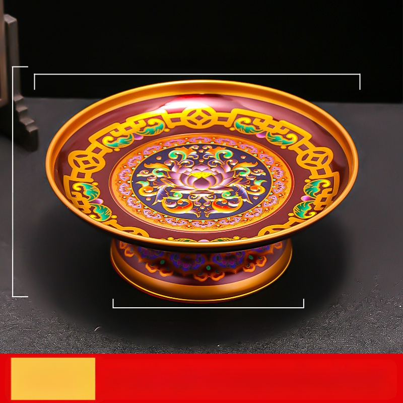 Lydinio vaisių lėkštė namų altarui – Turto dievas, dažyta paviršius, Kinijos stilius