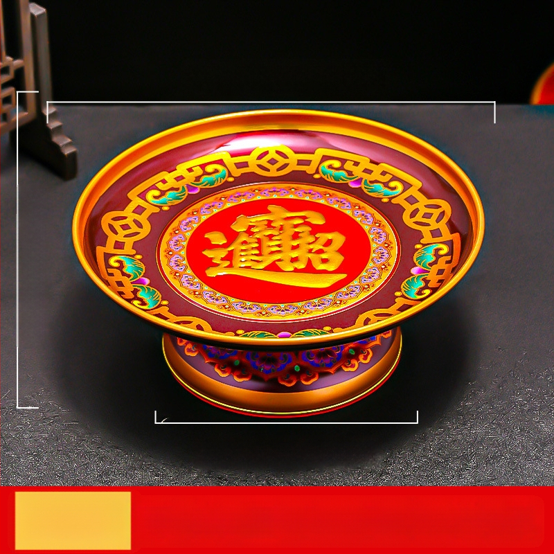 Lydinio vaisių lėkštė namų altarui – Turto dievas, dažyta paviršius, Kinijos stilius