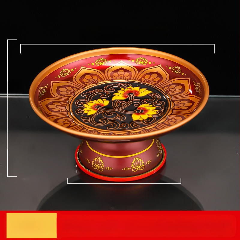Lydinio vaisių lėkštė namų altarui – Turto dievas, dažyta paviršius, Kinijos stilius