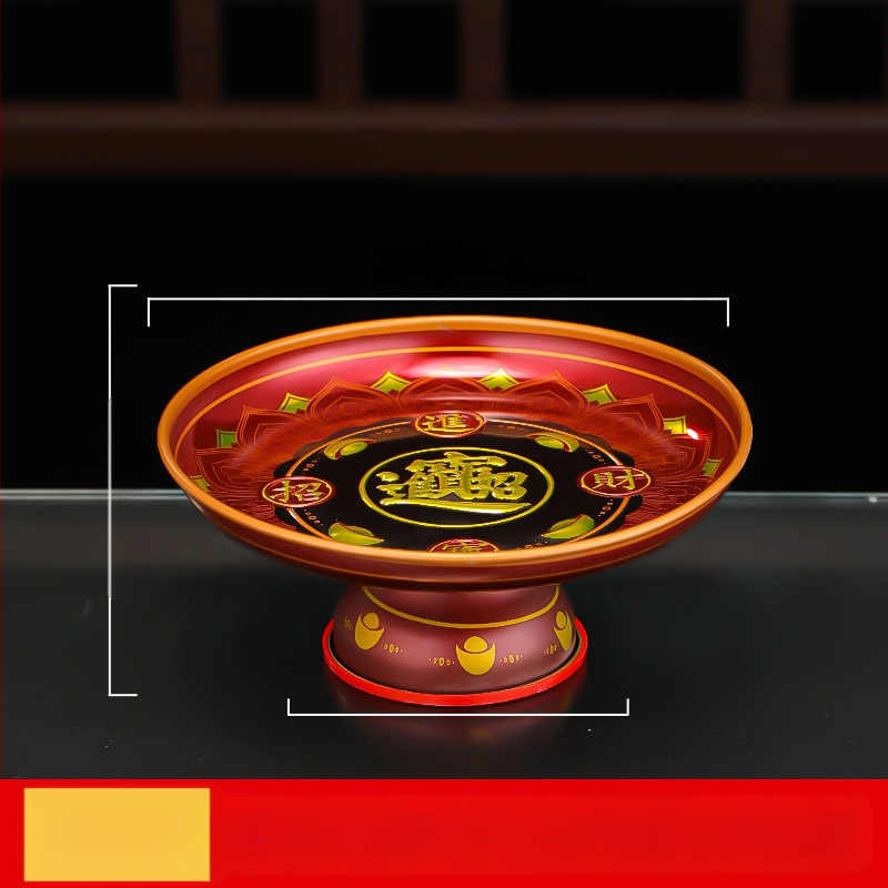 Lydinio vaisių lėkštė namų altarui – Turto dievas, dažyta paviršius, Kinijos stilius