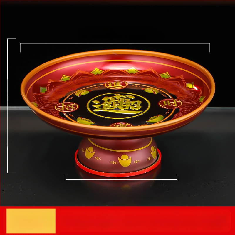 Lydinio vaisių lėkštė namų altarui – Turto dievas, dažyta paviršius, Kinijos stilius