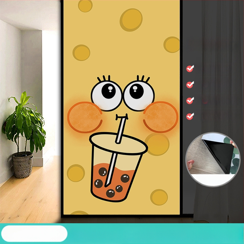 Vonios kambario stiklo plėvelė su visišku užtamsinimu ir privatumo apsauga, matinė išvaizda, PVC medžiaga, elektrostatinis prisirišimas, paprastas ir modernus stilius, animacijos motyvas, tinkama vonios kambariui