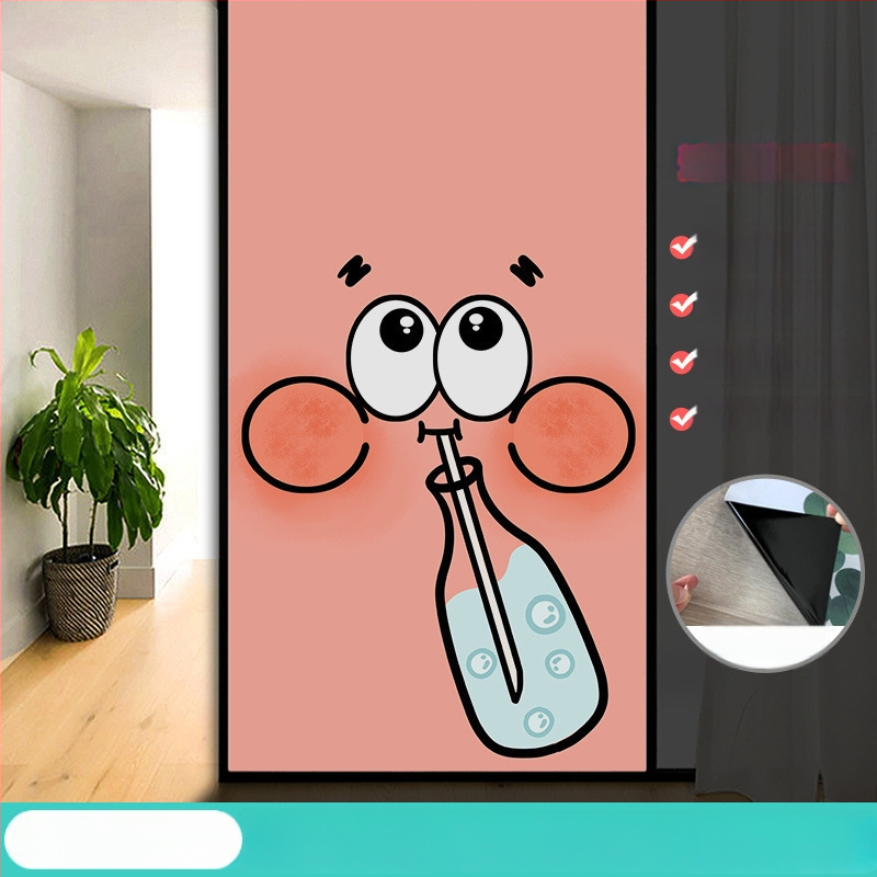 Vonios kambario stiklo plėvelė su visišku užtamsinimu ir privatumo apsauga, matinė išvaizda, PVC medžiaga, elektrostatinis prisirišimas, paprastas ir modernus stilius, animacijos motyvas, tinkama vonios kambariui