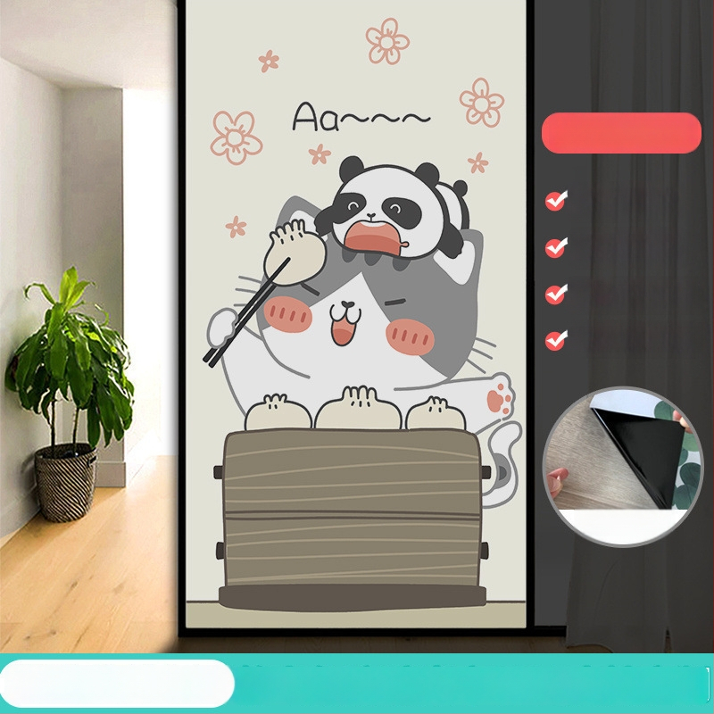 Vonios kambario stiklo plėvelė su visišku užtamsinimu ir privatumo apsauga, matinė išvaizda, PVC medžiaga, elektrostatinis prisirišimas, paprastas ir modernus stilius, animacijos motyvas, tinkama vonios kambariui