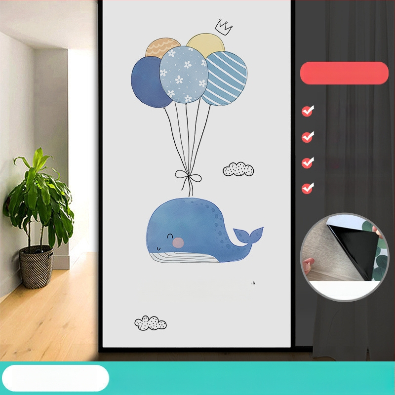 Vonios kambario stiklo plėvelė su visišku užtamsinimu ir privatumo apsauga, matinė išvaizda, PVC medžiaga, elektrostatinis prisirišimas, paprastas ir modernus stilius, animacijos motyvas, tinkama vonios kambariui