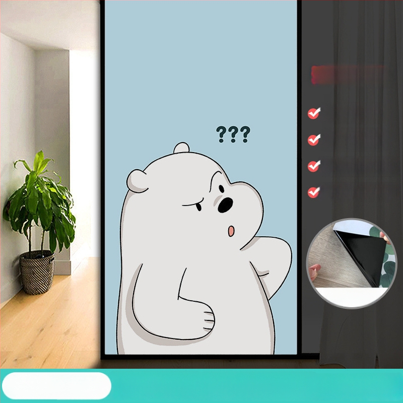 Vonios kambario stiklo plėvelė su visišku užtamsinimu ir privatumo apsauga, matinė išvaizda, PVC medžiaga, elektrostatinis prisirišimas, paprastas ir modernus stilius, animacijos motyvas, tinkama vonios kambariui