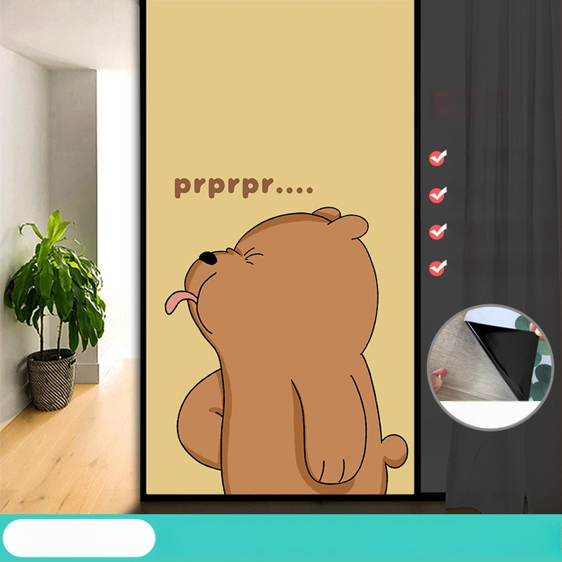 Vonios kambario stiklo plėvelė su visišku užtamsinimu ir privatumo apsauga, matinė išvaizda, PVC medžiaga, elektrostatinis prisirišimas, paprastas ir modernus stilius, animacijos motyvas, tinkama vonios kambariui