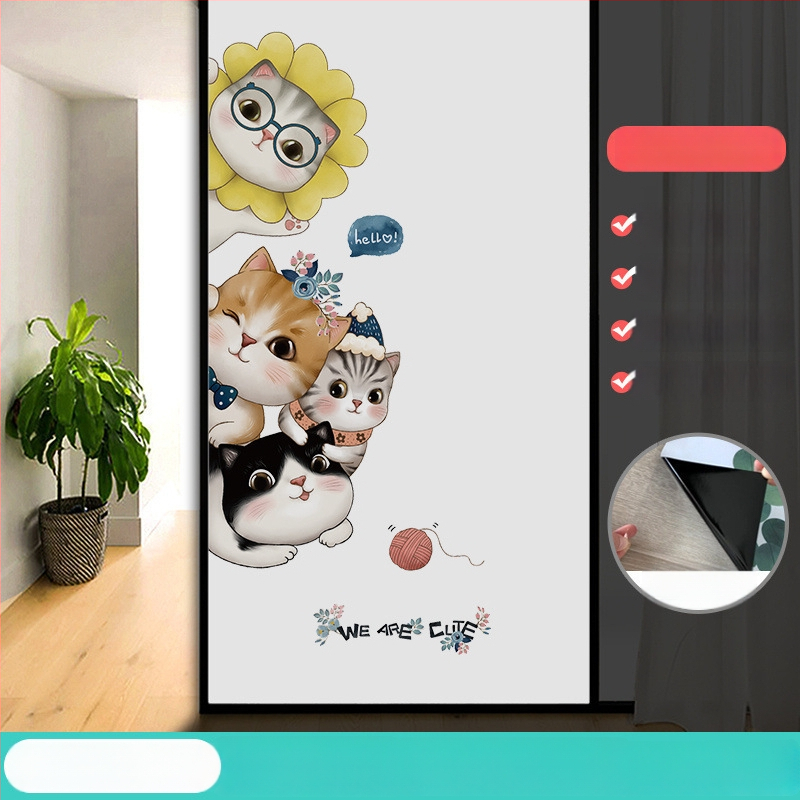 Vonios kambario stiklo plėvelė su visišku užtamsinimu ir privatumo apsauga, matinė išvaizda, PVC medžiaga, elektrostatinis prisirišimas, paprastas ir modernus stilius, animacijos motyvas, tinkama vonios kambariui