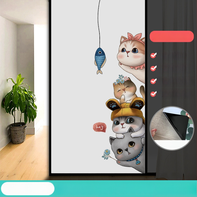 Vonios kambario stiklo plėvelė su visišku užtamsinimu ir privatumo apsauga, matinė išvaizda, PVC medžiaga, elektrostatinis prisirišimas, paprastas ir modernus stilius, animacijos motyvas, tinkama vonios kambariui