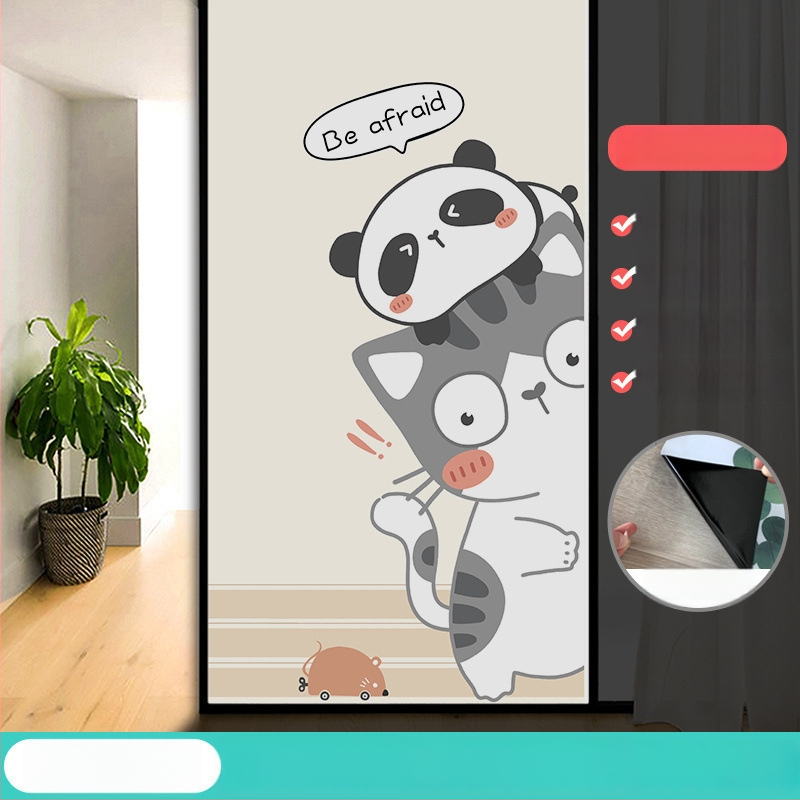 Vonios kambario stiklo plėvelė su visišku užtamsinimu ir privatumo apsauga, matinė išvaizda, PVC medžiaga, elektrostatinis prisirišimas, paprastas ir modernus stilius, animacijos motyvas, tinkama vonios kambariui