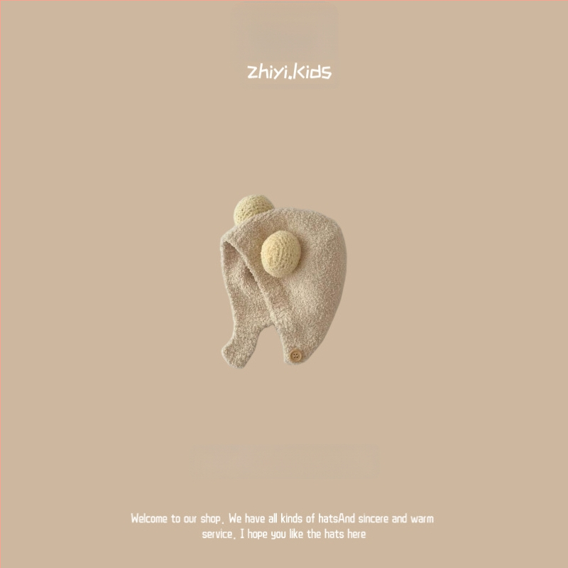 Unisex megztinė kepurė su ausų apsauga kūdikiams ir mažiems vaikams, korėjietiško stiliaus mielas mezginys, žiemos šiluma