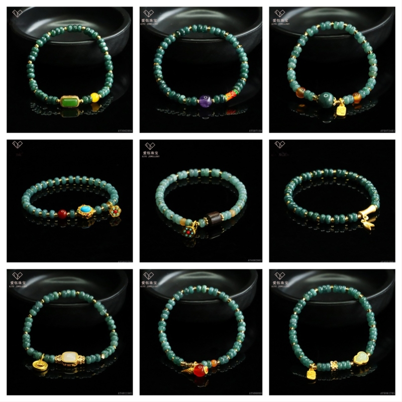 Kék víz jade abakusz gyöngyökből álló karkötő, DIY dizájn, kézzel kötött, etnikai stílus