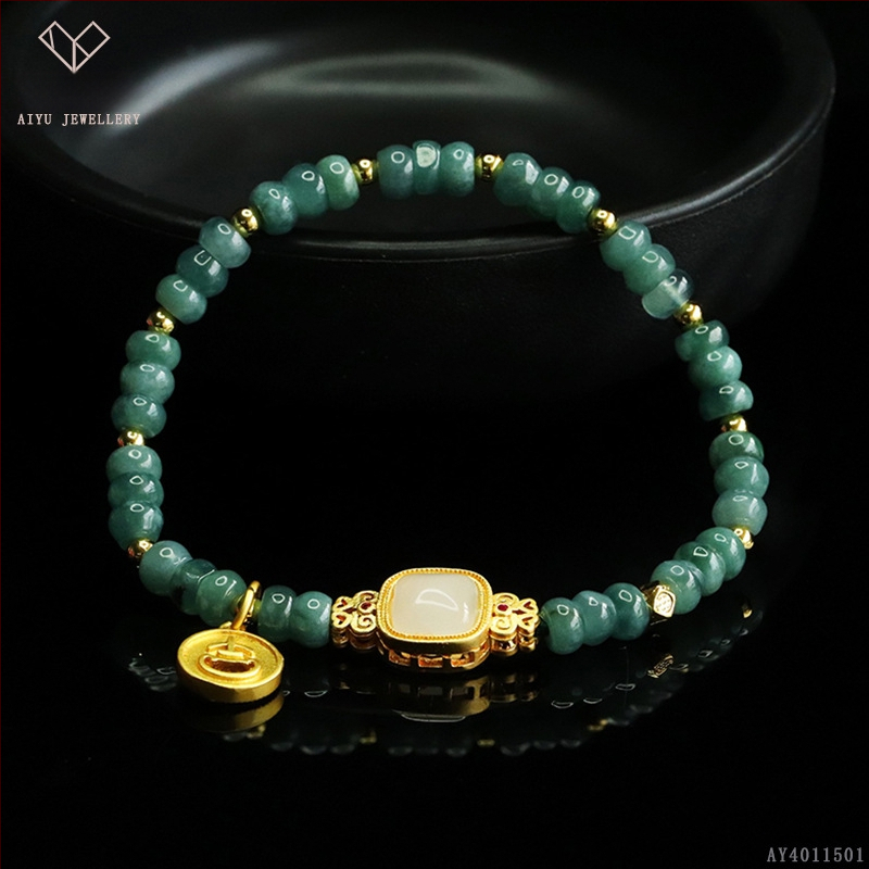 Kék víz jade abakusz gyöngyökből álló karkötő, DIY dizájn, kézzel kötött, etnikai stílus