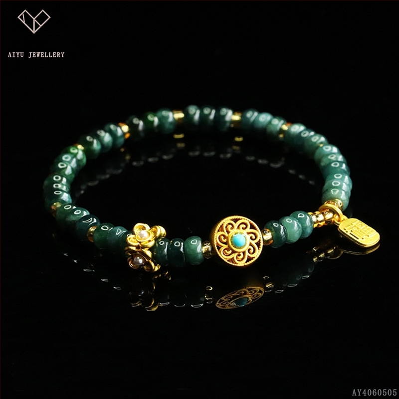 Kék víz jade abakusz gyöngyökből álló karkötő, DIY dizájn, kézzel kötött, etnikai stílus