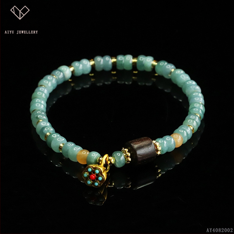 Kék víz jade abakusz gyöngyökből álló karkötő, DIY dizájn, kézzel kötött, etnikai stílus