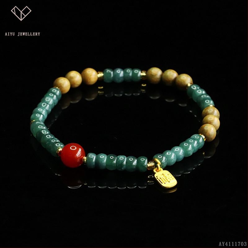 Kék víz jade abakusz gyöngyökből álló karkötő, DIY dizájn, kézzel kötött, etnikai stílus