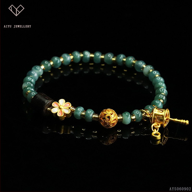 Kék víz jade abakusz gyöngyökből álló karkötő, DIY dizájn, kézzel kötött, etnikai stílus