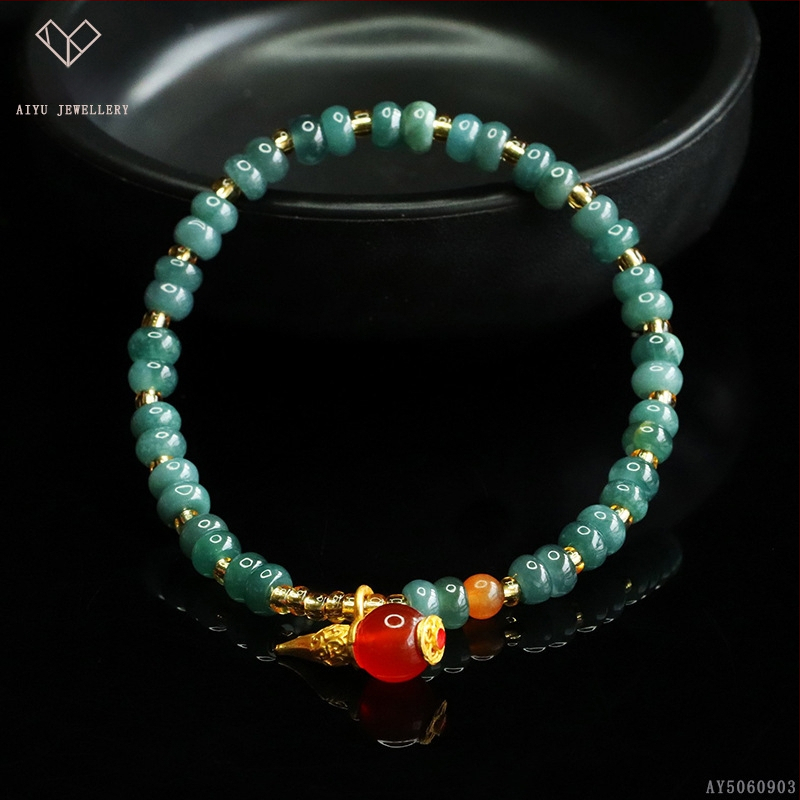Kék víz jade abakusz gyöngyökből álló karkötő, DIY dizájn, kézzel kötött, etnikai stílus