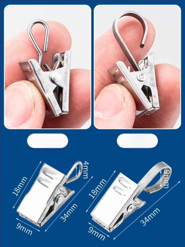 Nerūdijančio plieno užuolaidų rinkinys: kabliukai ir klipai, užuolaidų žiedai ir priedai užuolaidų strypui