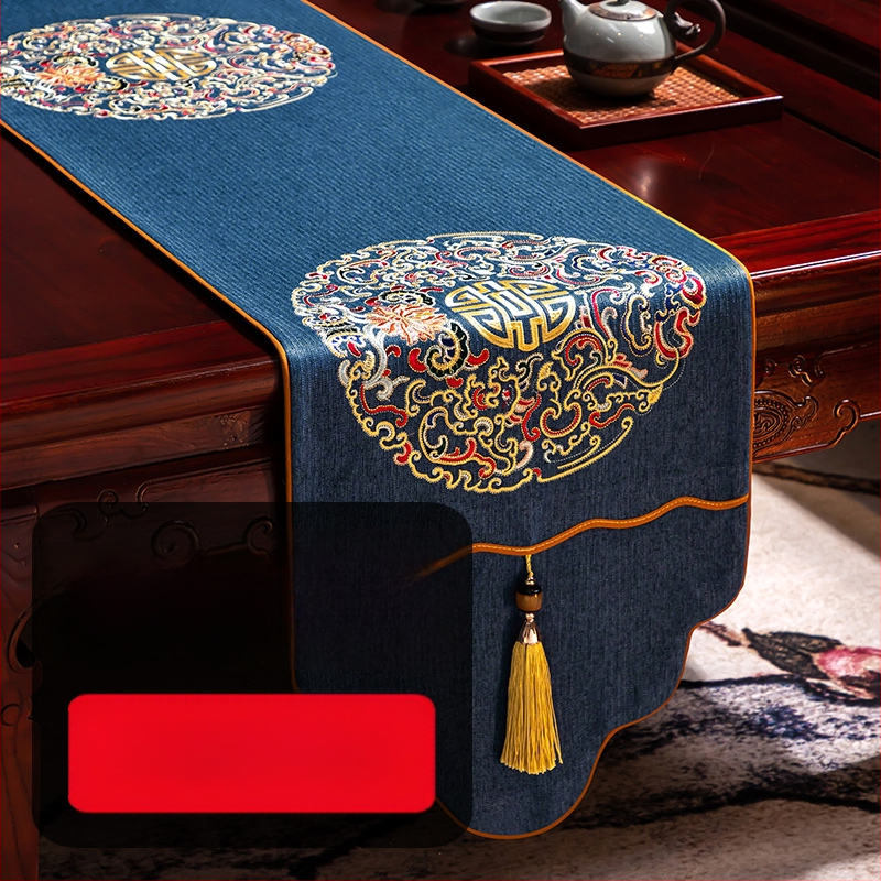 Stalo vėliava iš audinio su augalų ir gėlių raštu, naujame kinų stiliuje