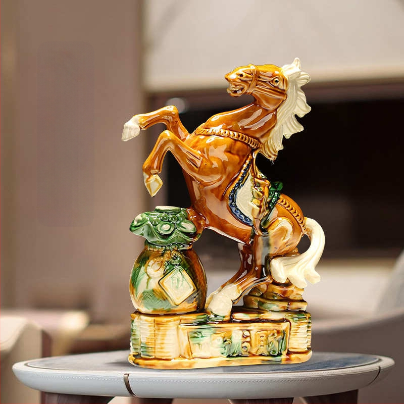 Keraminė arklio figūra – rankų darbo, naujo Kinų stiliaus, stalinis dekoras, dovana verslui