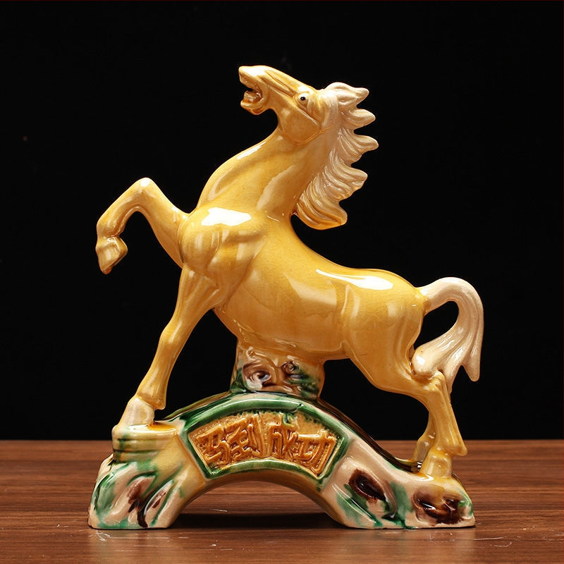 Keraminė arklio figūra – rankų darbo, naujo Kinų stiliaus, stalinis dekoras, dovana verslui