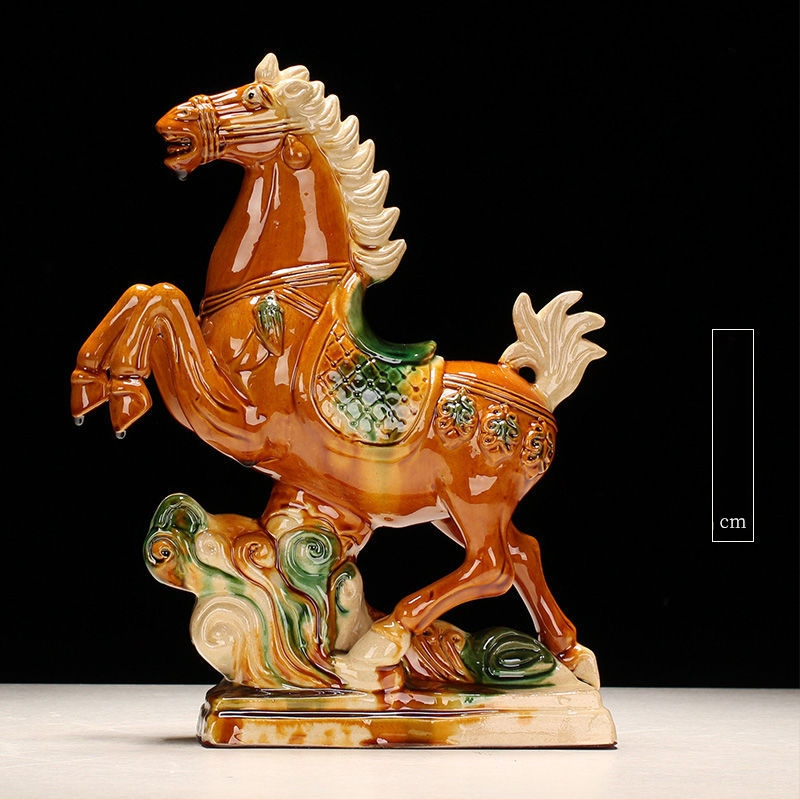 Keraminė arklio figūra – rankų darbo, naujo Kinų stiliaus, stalinis dekoras, dovana verslui