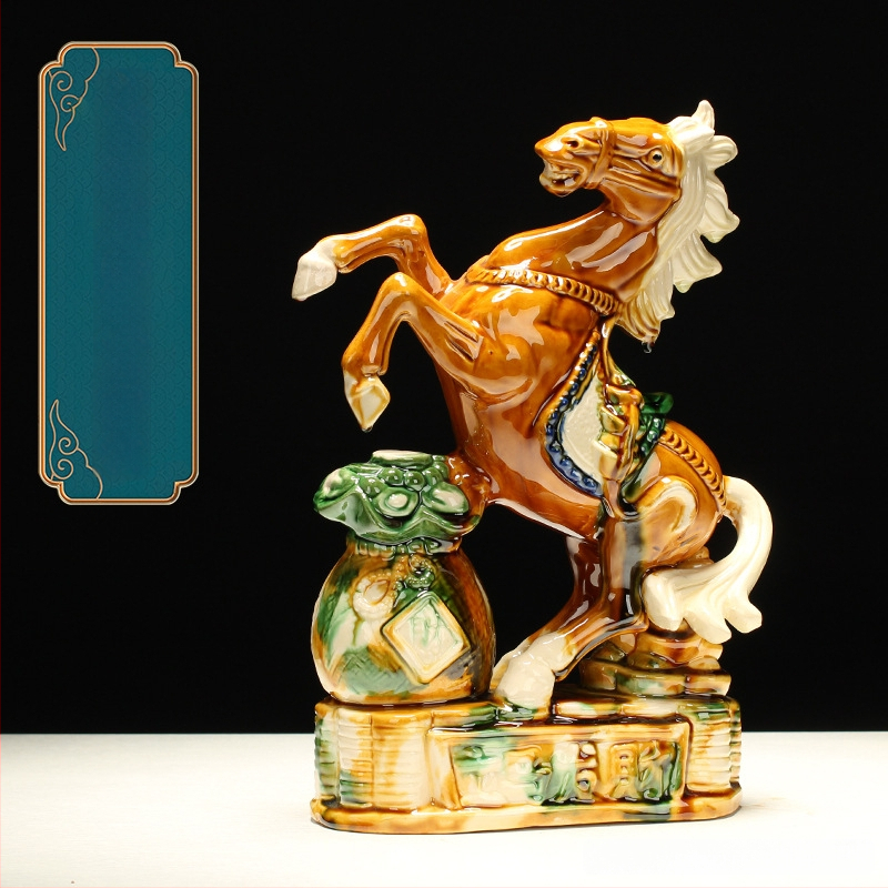 Keraminė arklio figūra – rankų darbo, naujo Kinų stiliaus, stalinis dekoras, dovana verslui
