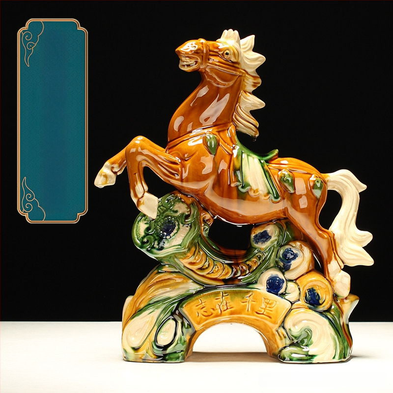 Keraminė arklio figūra – rankų darbo, naujo Kinų stiliaus, stalinis dekoras, dovana verslui