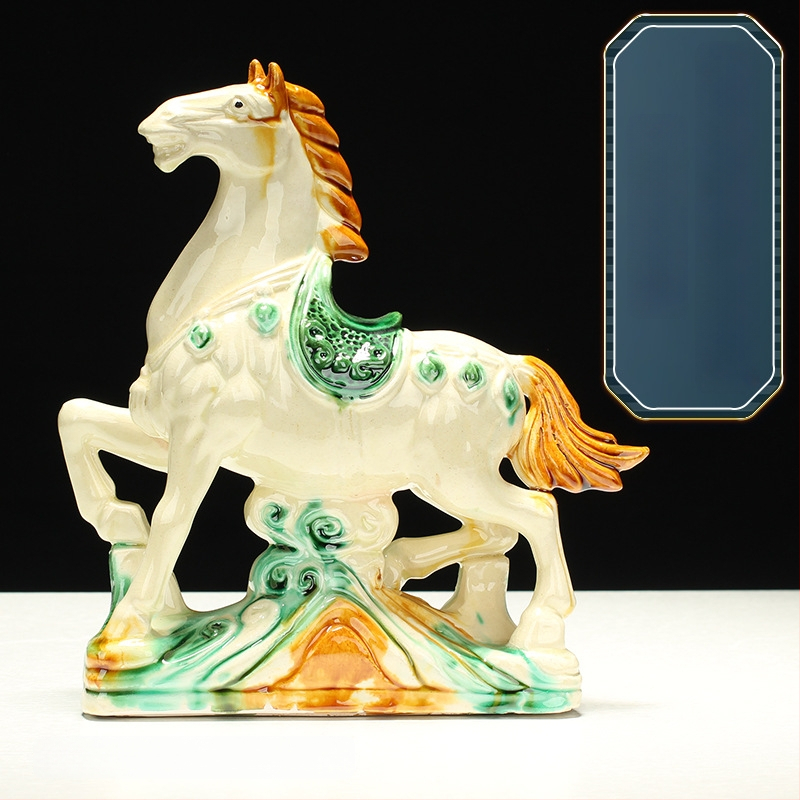 Keraminė arklio figūra – rankų darbo, naujo Kinų stiliaus, stalinis dekoras, dovana verslui