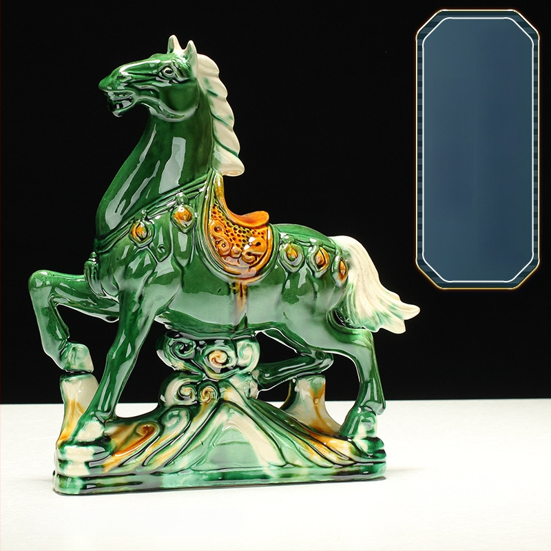 Keraminė arklio figūra – rankų darbo, naujo Kinų stiliaus, stalinis dekoras, dovana verslui