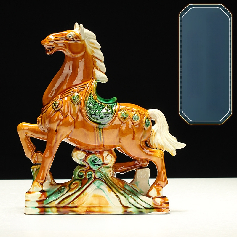 Keraminė arklio figūra – rankų darbo, naujo Kinų stiliaus, stalinis dekoras, dovana verslui