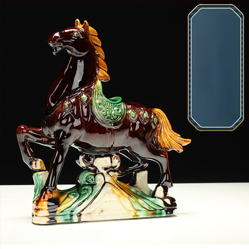 Keraminė arklio figūra – rankų darbo, naujo Kinų stiliaus, stalinis dekoras, dovana verslui