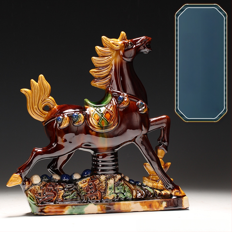 Keraminė arklio figūra – rankų darbo, naujo Kinų stiliaus, stalinis dekoras, dovana verslui