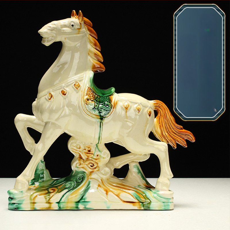 Keraminė arklio figūra – rankų darbo, naujo Kinų stiliaus, stalinis dekoras, dovana verslui