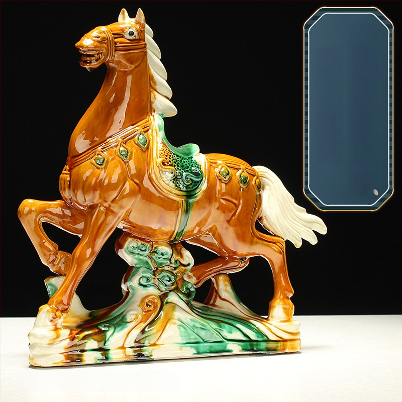 Keraminė arklio figūra – rankų darbo, naujo Kinų stiliaus, stalinis dekoras, dovana verslui
