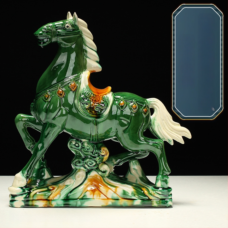 Keraminė arklio figūra – rankų darbo, naujo Kinų stiliaus, stalinis dekoras, dovana verslui
