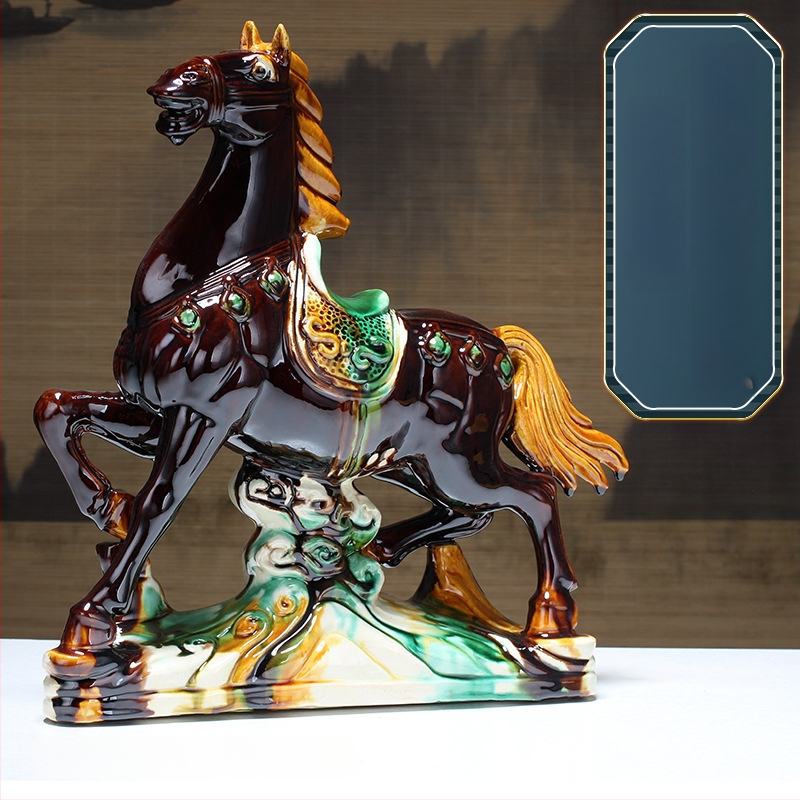 Keraminė arklio figūra – rankų darbo, naujo Kinų stiliaus, stalinis dekoras, dovana verslui