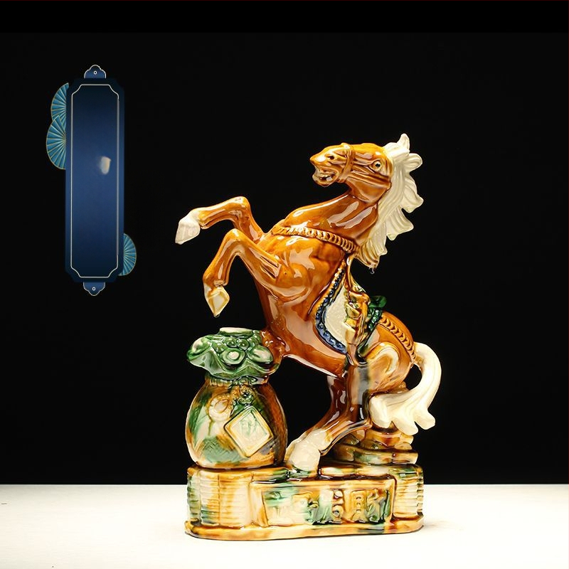Keraminė arklio figūra – rankų darbo, naujo Kinų stiliaus, stalinis dekoras, dovana verslui