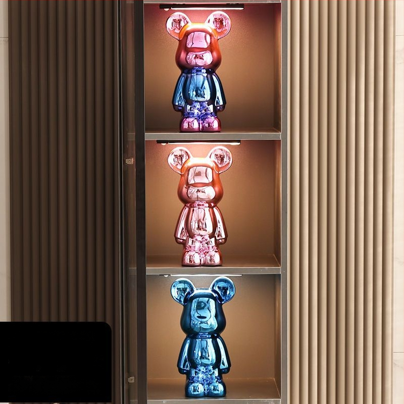 Keraminių meškiukų figūrėlių rinkinys su elektroplakavimo apdaila, šviesaus prabangos stilius, namų dekoras, pritaikomas