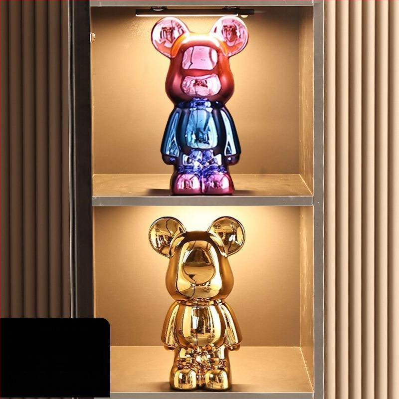 Keraminių meškiukų figūrėlių rinkinys su elektroplakavimo apdaila, šviesaus prabangos stilius, namų dekoras, pritaikomas