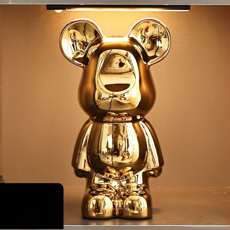 Keraminių meškiukų figūrėlių rinkinys su elektroplakavimo apdaila, šviesaus prabangos stilius, namų dekoras, pritaikomas