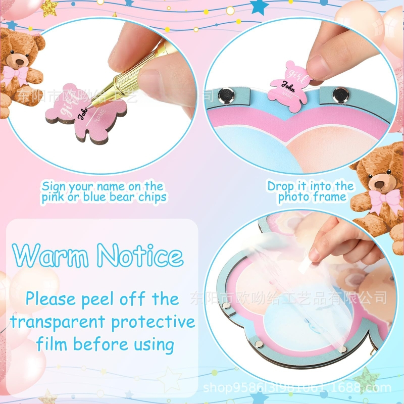 Βιβλίο επισκεπτών πάρτυ απόκρυψης φύλου με θεματικό αρκούδας πλαίσιο φωτογραφίας υπερήχων πεταλούδας – Boxwood, εκτύπωση