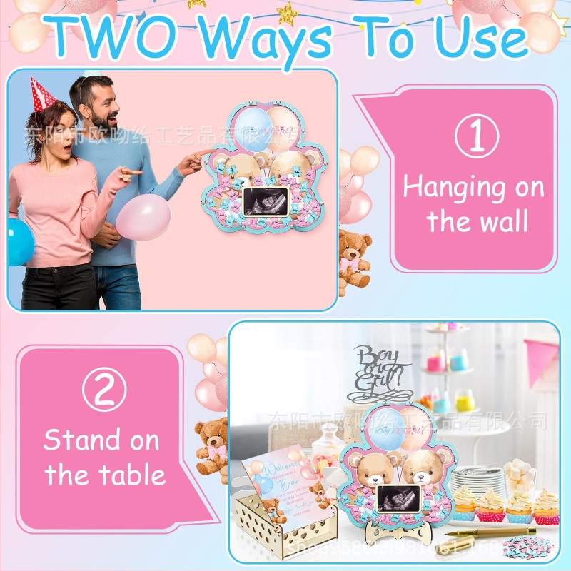 Βιβλίο επισκεπτών πάρτυ απόκρυψης φύλου με θεματικό αρκούδας πλαίσιο φωτογραφίας υπερήχων πεταλούδας – Boxwood, εκτύπωση